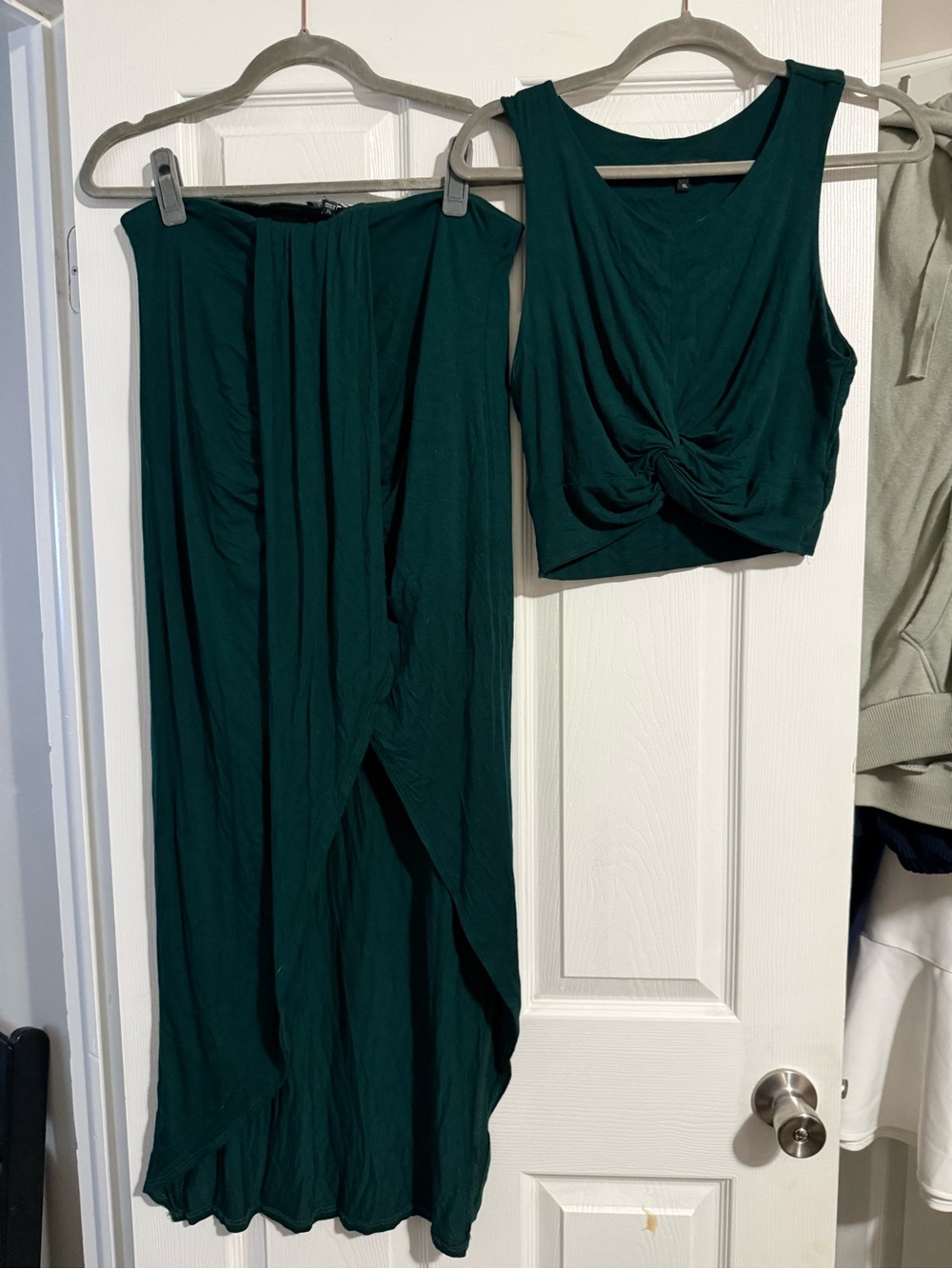Fashion Nova Dark Teal Knot-Front Crop Top & Wrap Maxi Skirt Set